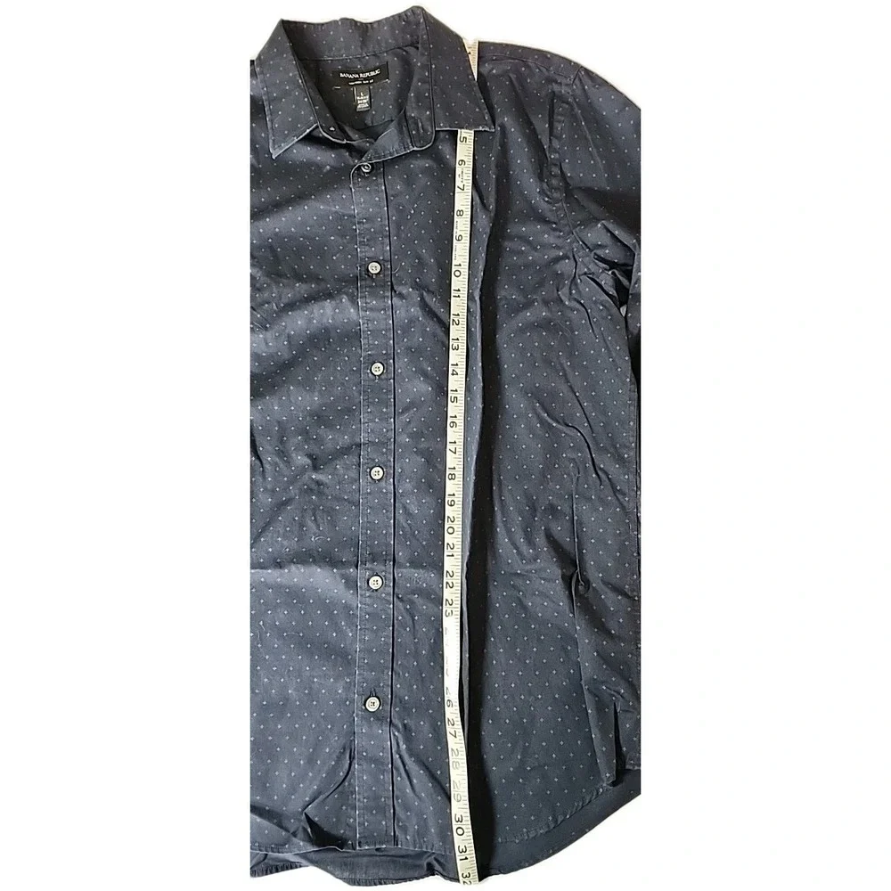Banana Republic Men's Large Slim Fit 16-16.5 34/35 Long Sleeve Button Navy AOP